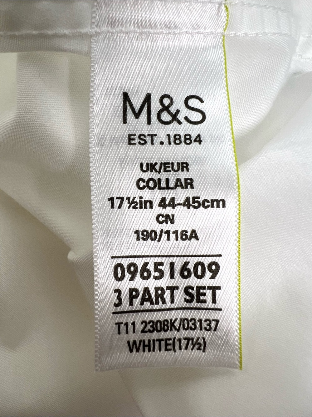 Marks & Spencer Collection Men’s Cotton Dress Shirt 17.5 44-45cm Slim Fit White - Picture 8 of 12